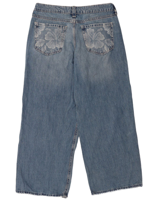 Hollister Dame Baggy Lavtalje Brede Ben Jeans W36 L31 Blå Blomster Bomuld