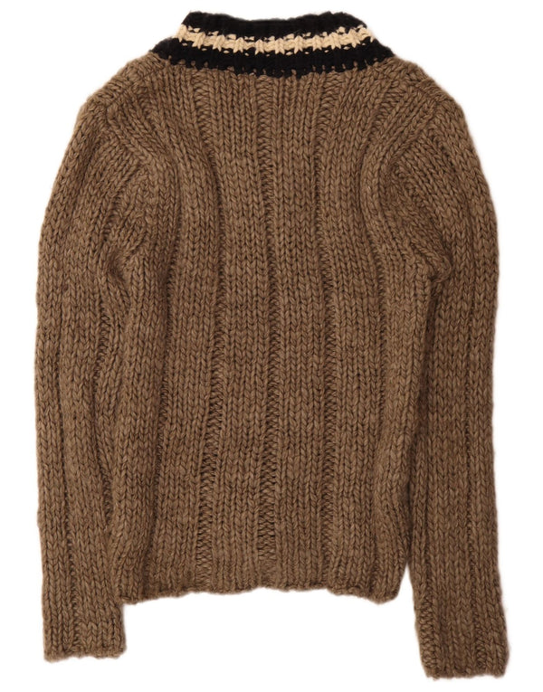 Zara Herre V-hals sweater Stor brun stribet akryl