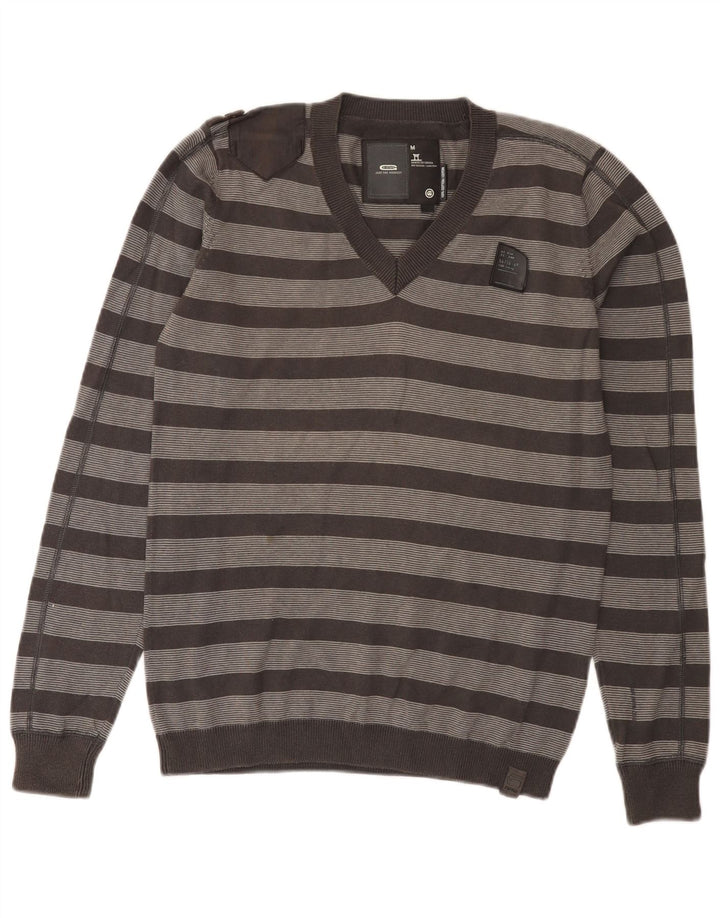 G-Star Herre V-hals sweater mellem grå stribet bomuld