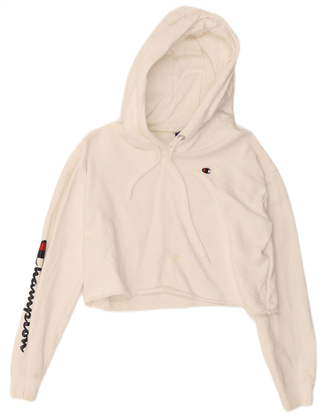 CHAMPION Dame Crop Hoodie Jumper UK 10 Small Off White Bomuld