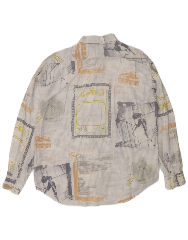 Vintage herre grafisk skjorte medium grå viskose
