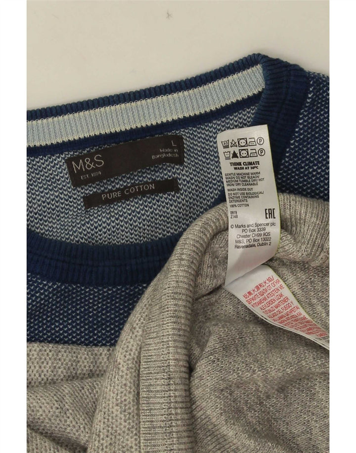 Marks & Spencer Herre sweater med rund hals, stor grå farveblok bomuld