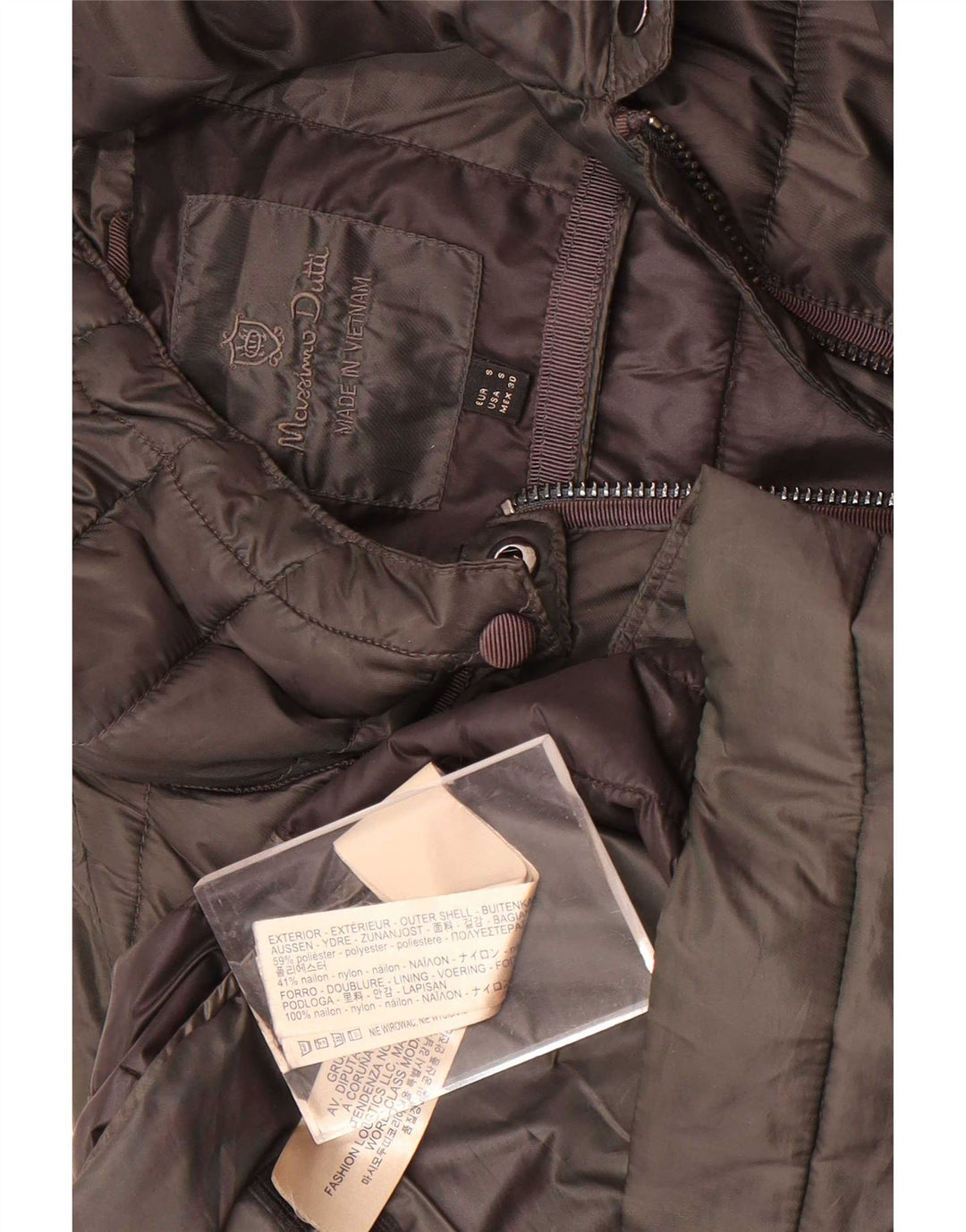 Massimo Dutti Dame Hætte Polstret Frakke UK 10 Small Khaki Polyester
