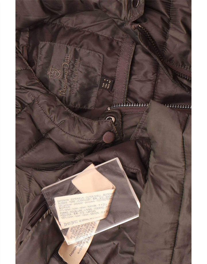 Massimo Dutti Dame Hætte Polstret Frakke UK 10 Small Khaki Polyester