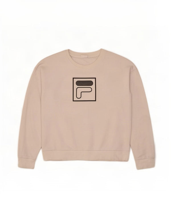 Fila Dame Grafisk Oversized Sweatshirt Jumper UK 14 Medium Hvid Bomuld