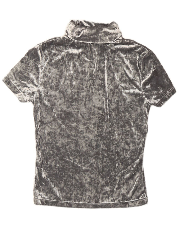 Vintage dame velour T-shirt top UK 12 mellemgrå polyester