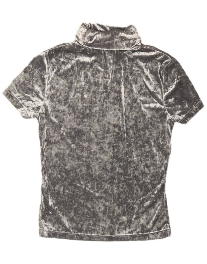 Vintage dame velour T-shirt top UK 12 mellemgrå polyester