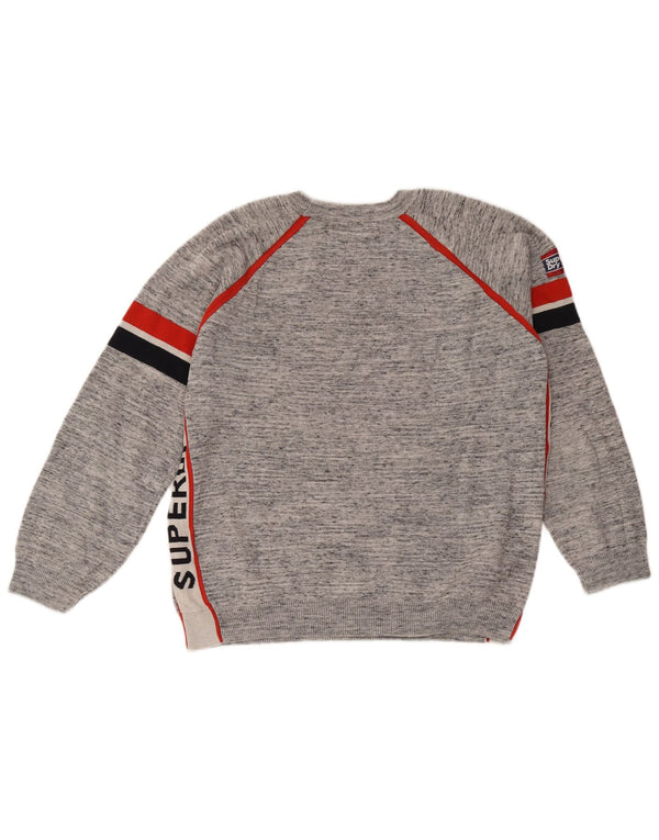 Superdry Herre grafisk sweater med rund hals, stor grå farveblok