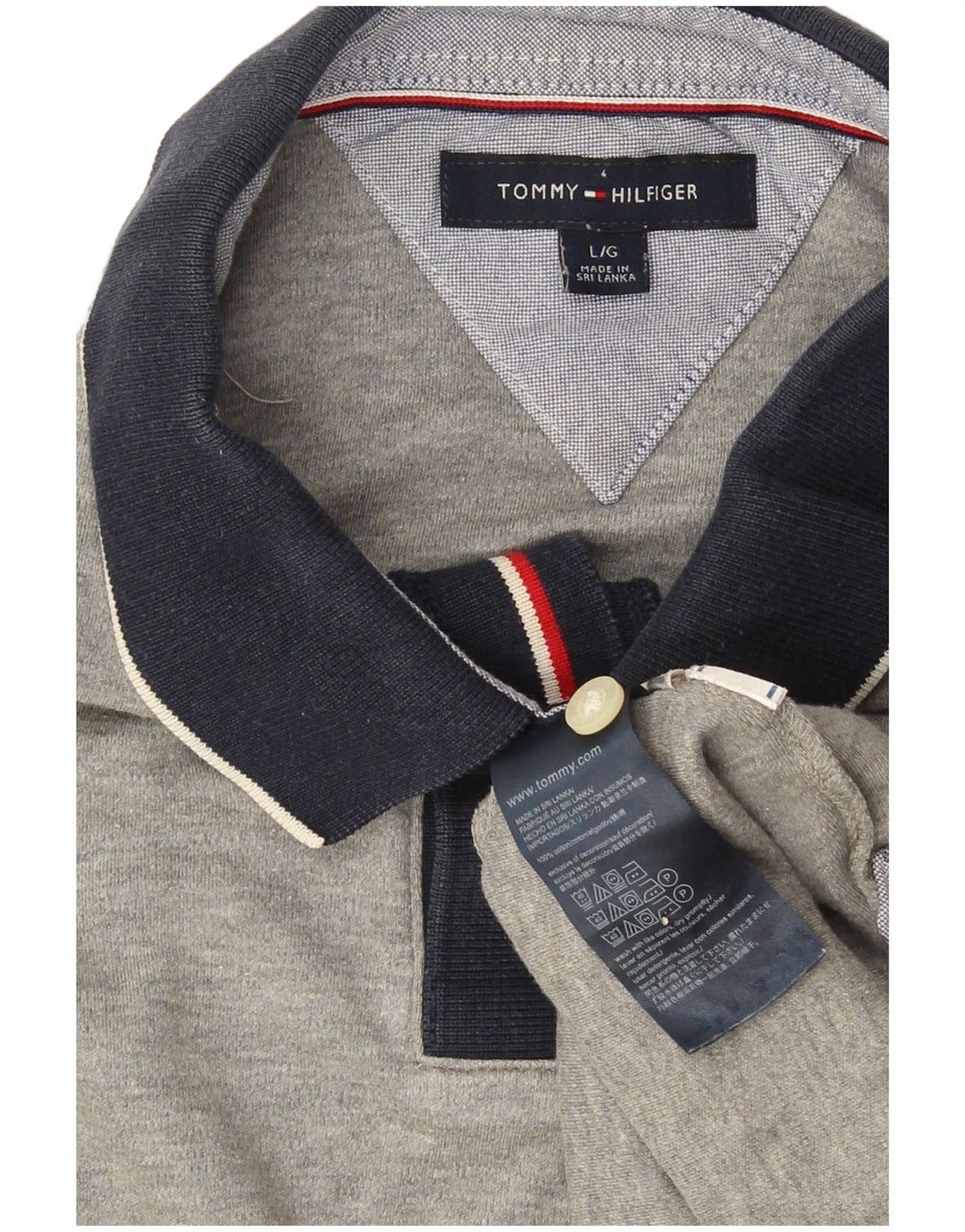 Tommy Hilfiger Herre Polo Shirt Stor Grå Colourblock Bomuld