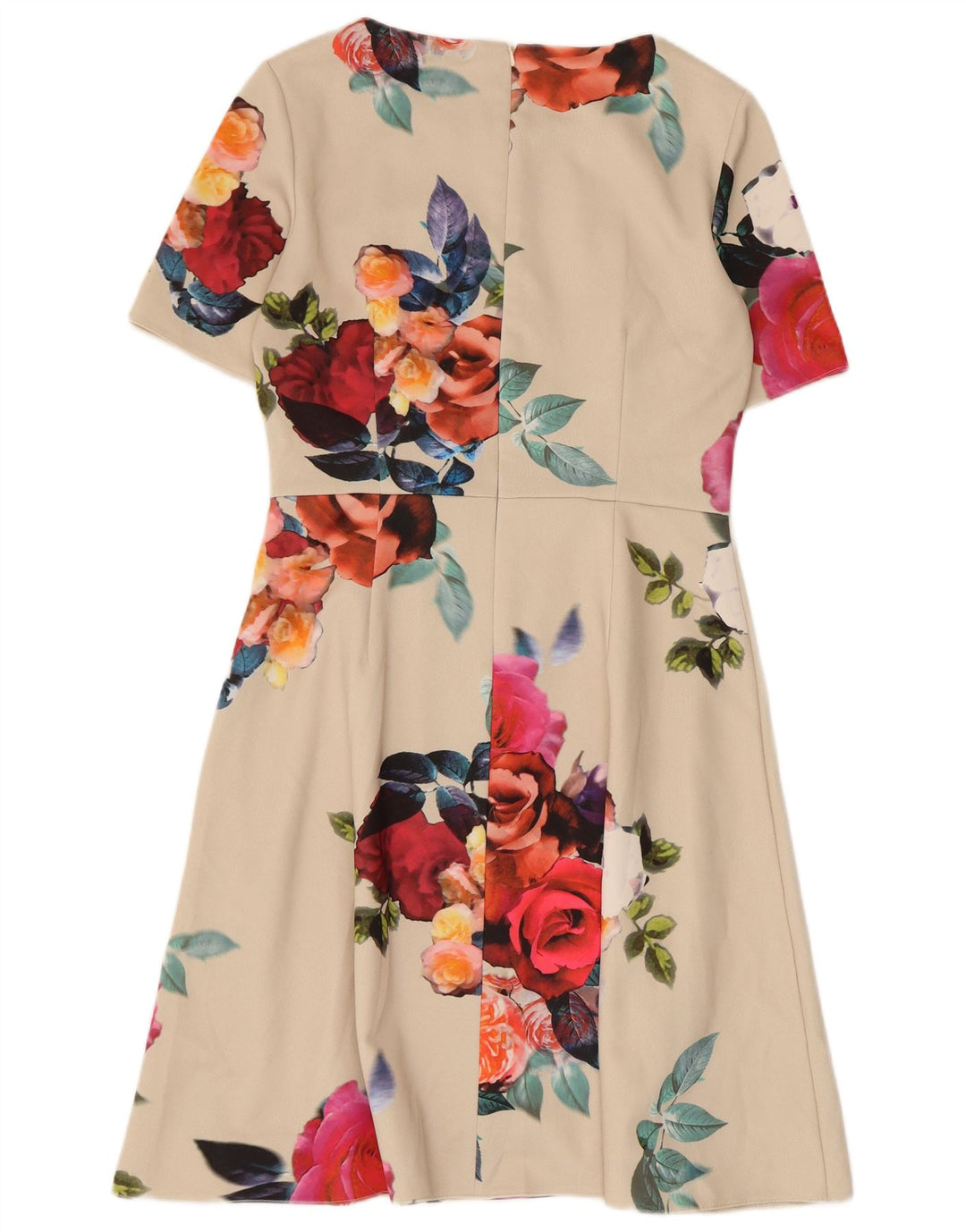 Fase otte Dame A-Line Kjole UK 12 Medium Off White Floral Polyester