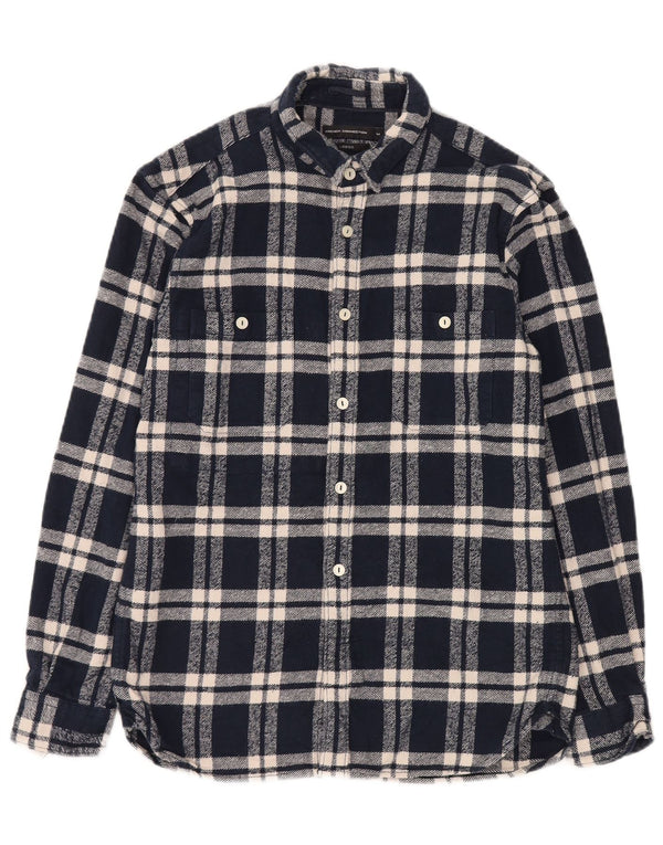 French Connection Herre Loose Fit Flannel Shirt Medium Navy Blue Check