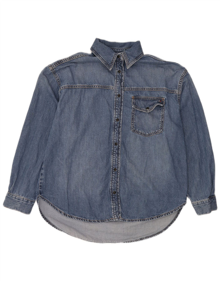 TOMMY HILFIGER Dame Oversized Denim Shirt UK 8 Small Blue Cotton