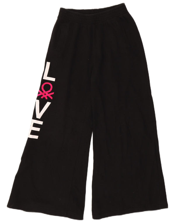Benetton Womens Grafisk træningsdragtsbukser med brede ben UK 8 Small Black Bomuld