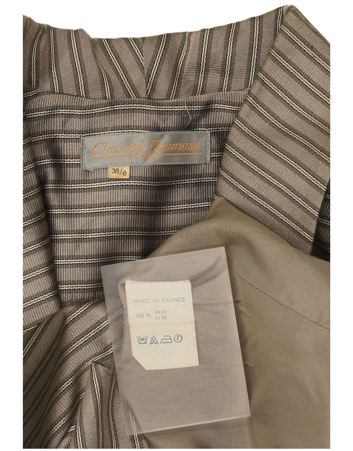 Vintage dame Crop 2-knaps blazerjakke EU 38 mellemgrå stribet silke