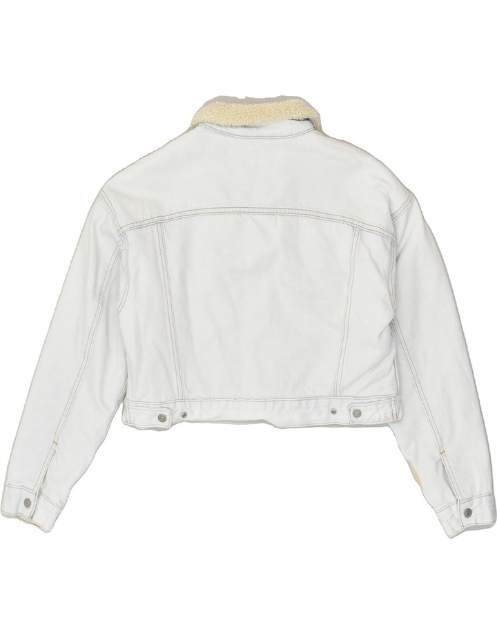 LEVI'S Womens Denim Crop Sherpa Jacket UK 10 Small Blue Cotton | Vintage Levi's | Thrift | Second-Hand Levi's | Used Clothing | Messina Hembry 