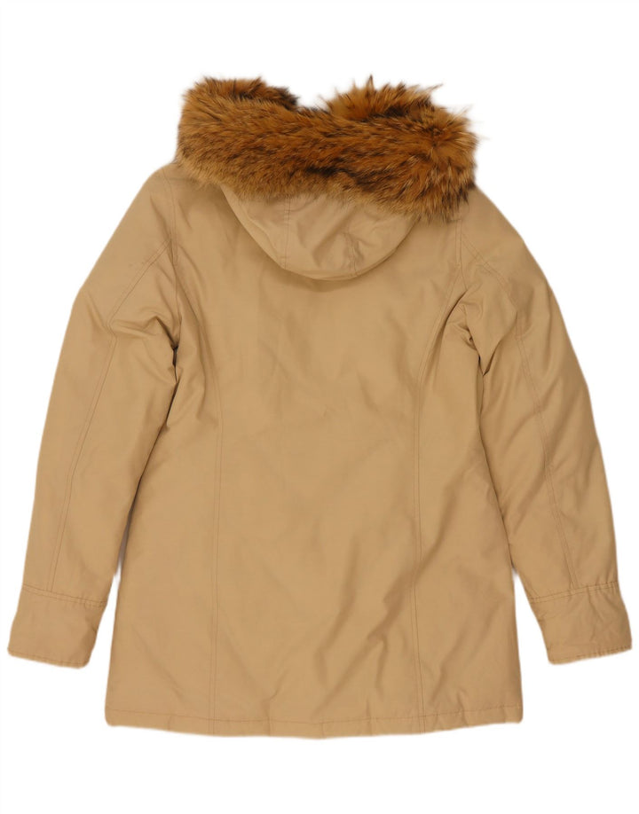 Woolrich Dame Hætte Polstret Frakke UK 14 Medium Beige Bomuld