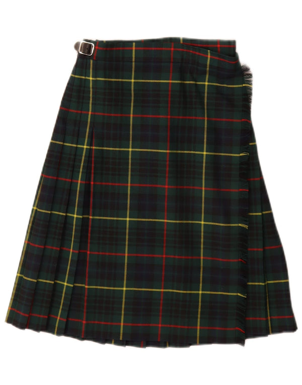 Vintage pigeomslagsnederdel 9-10 år W24 Grøn Plaid Polyester