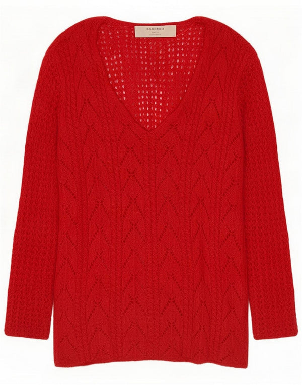 Zara Dame Gennemsigtig 3/4 ærmet V-hals sweater UK 10 Small Red