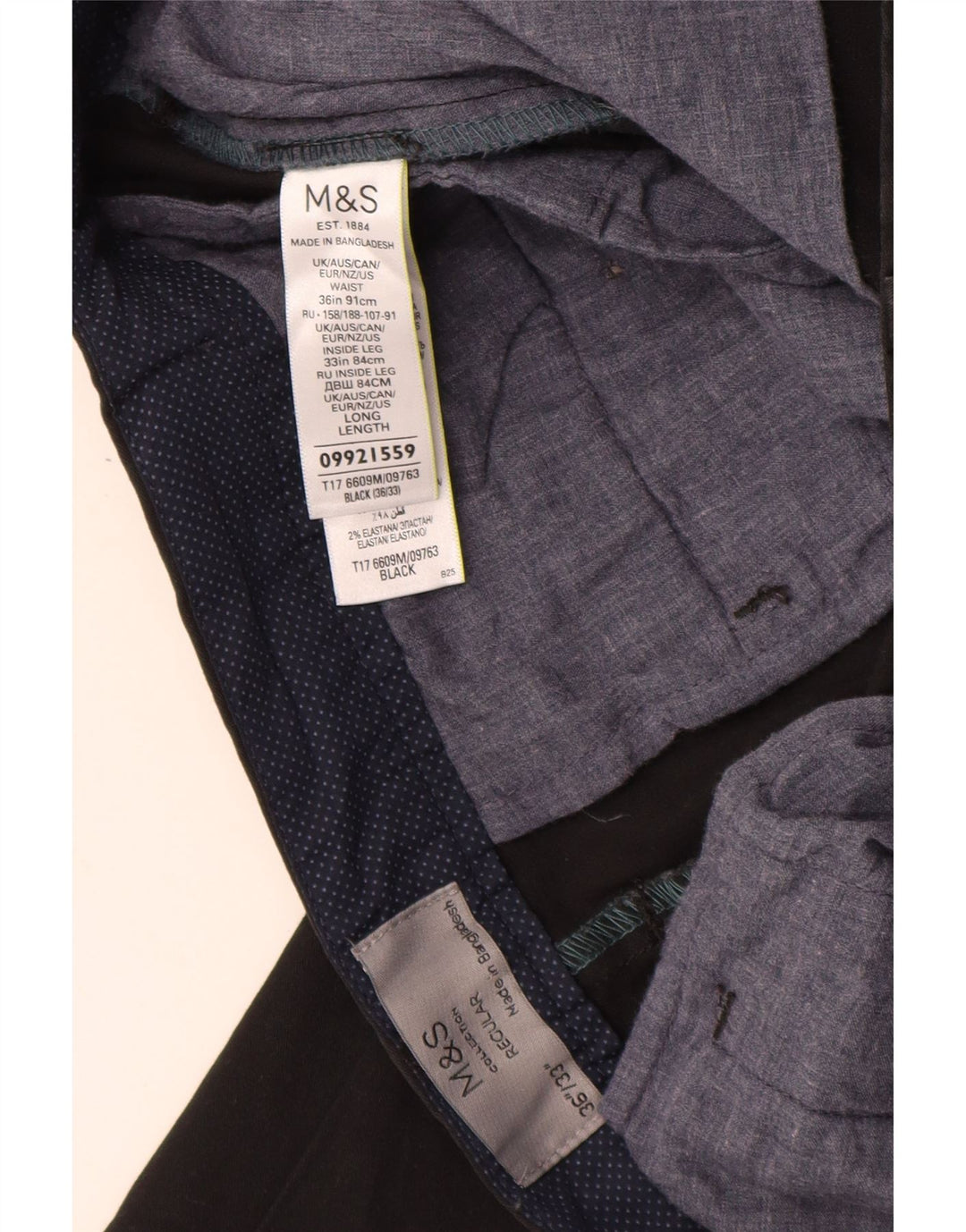 MARKS & SPENCER Herre Regular Fit Chinobukser W36 L33 Sort bomuld