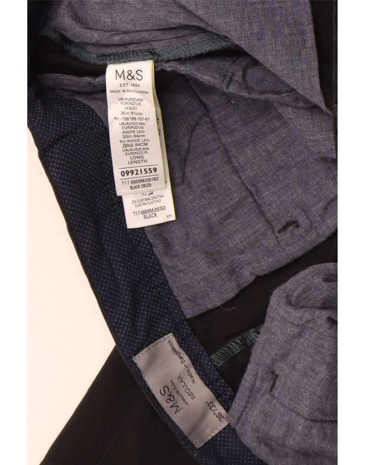 MARKS & SPENCER Herre Regular Fit Chinobukser W36 L33 Sort bomuld