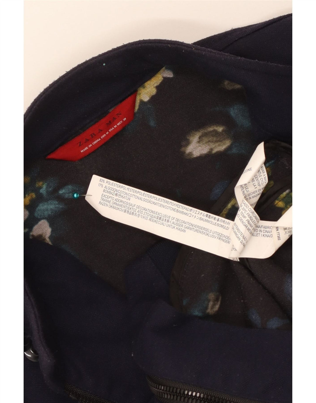 ZARA Bomberjakke til mænd UK 38 Medium Navy Blue Polyester