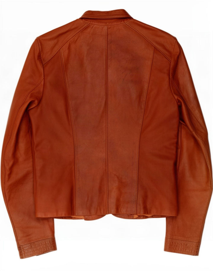 Vintage dame læder Utility Jacket UK 8 Small Brown