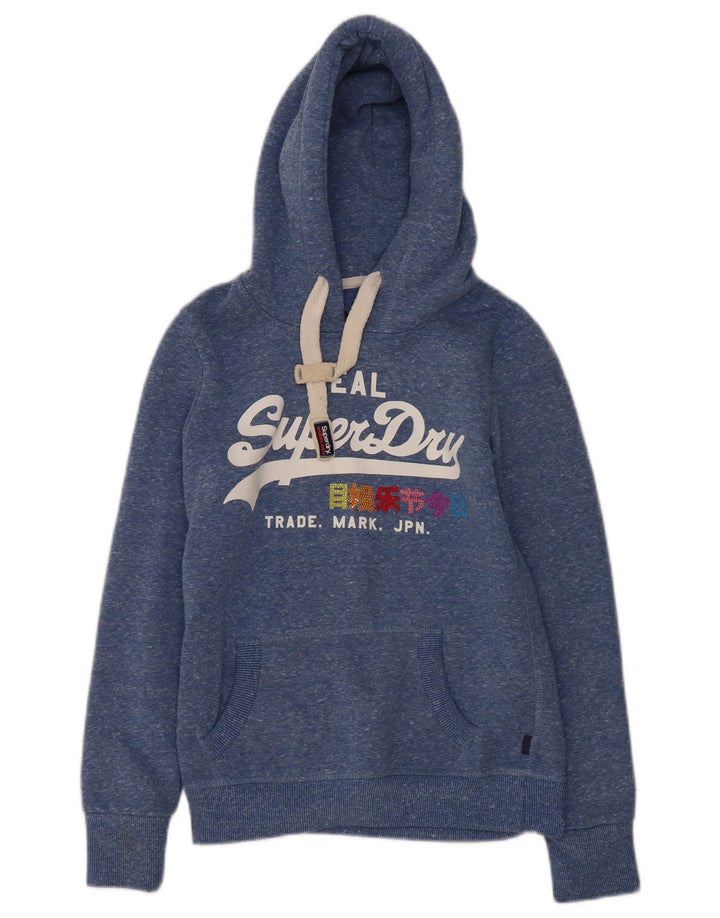 Superdry grafisk hættetrøjetrøje til kvinder UK 8 Small Blue Flecked Polyester