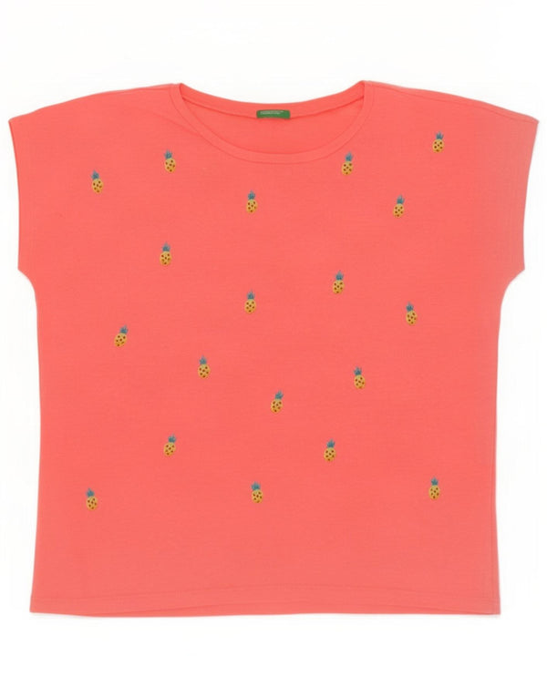Benetton Womens Grafisk T-Shirt Top UK 14 Medium Pink