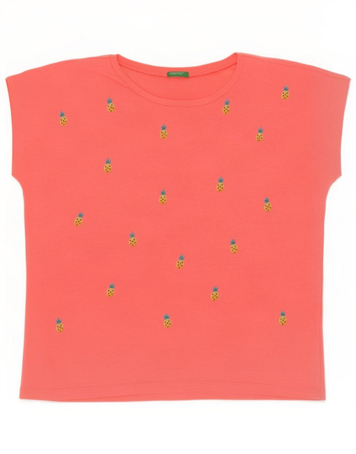 Benetton Womens Grafisk T-Shirt Top UK 14 Medium Pink