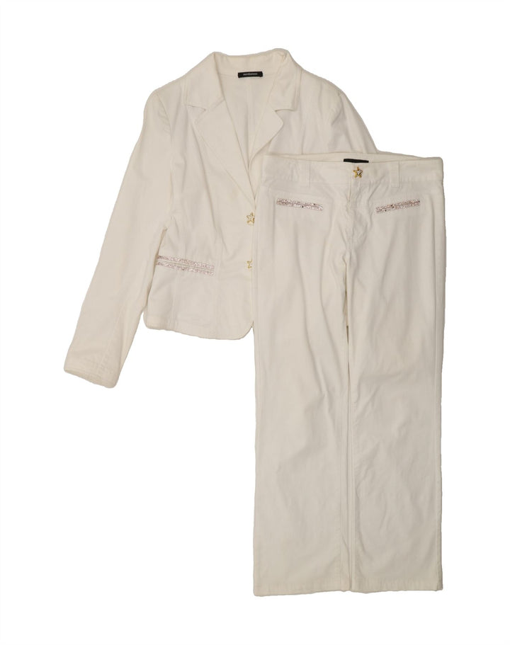 ROCCOBAROCCO Womens 2 Button 2 Piece Suit IT 46 Large W34 L30 White Cotton Vintage Roccobarocco and Second-Hand Roccobarocco from Messina Hembry 