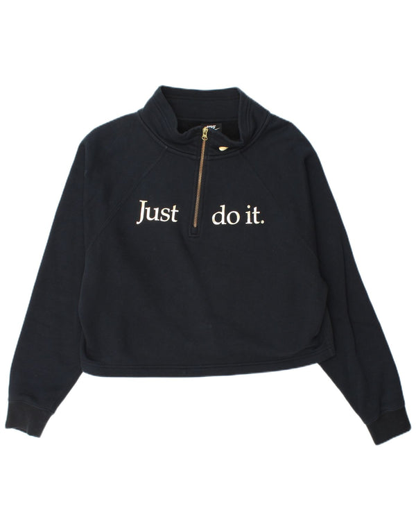 Nike Dame Grafisk Zip Neck Sweatshirt Jumper UK 14 Medium Navy Blue