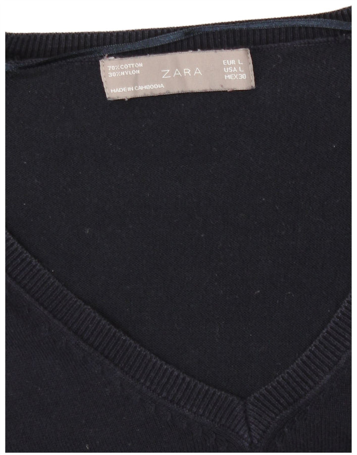 Zara Dame V-hals sweater UK 16 Large Navy Blue