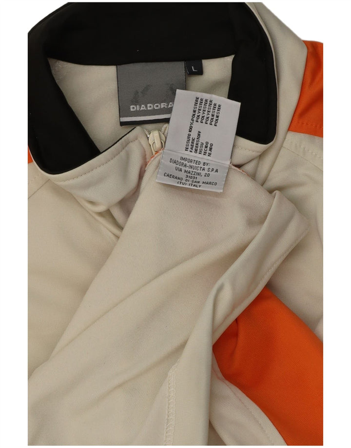 DIADORA Mens Tracksuit Top Jacket Large Off White Colourblock Polyester