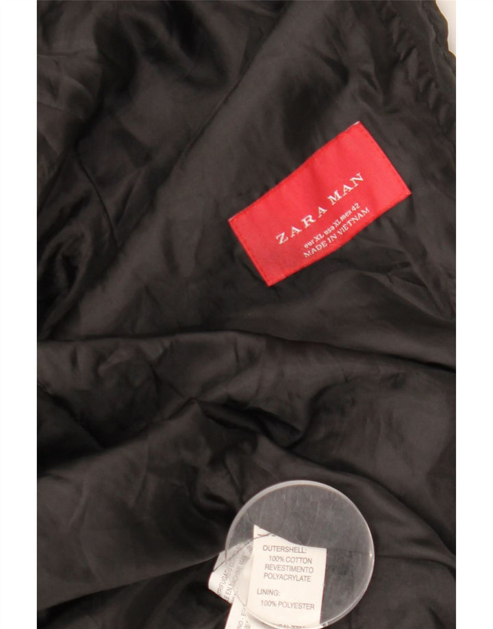 ZARA Herre Military Jacket UK 42 XL Sort Bomuld