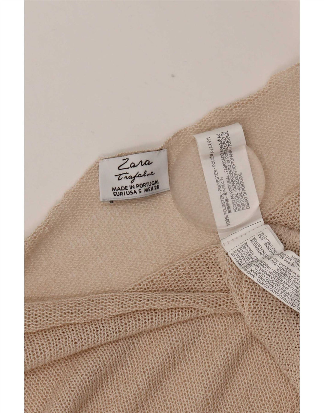 Zara Womens Crop Oversized Top 3/4 ærme UK 10 Small Beige Polyester