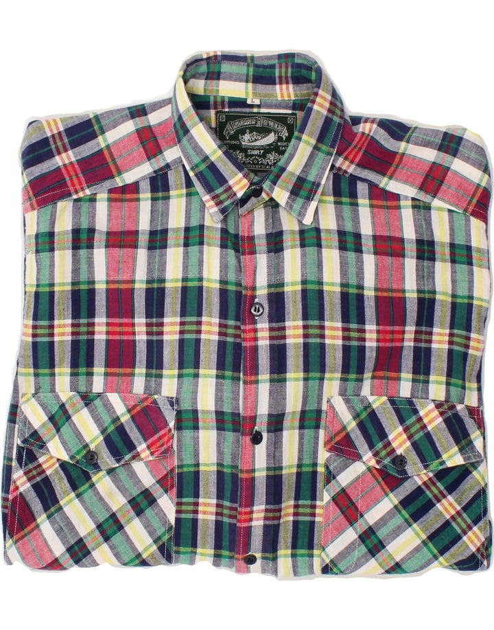 VINTAGE Mens Shirt Large Multicoloured Check Cotton Vintage Vintage and Second-Hand Vintage from Messina Hembry 