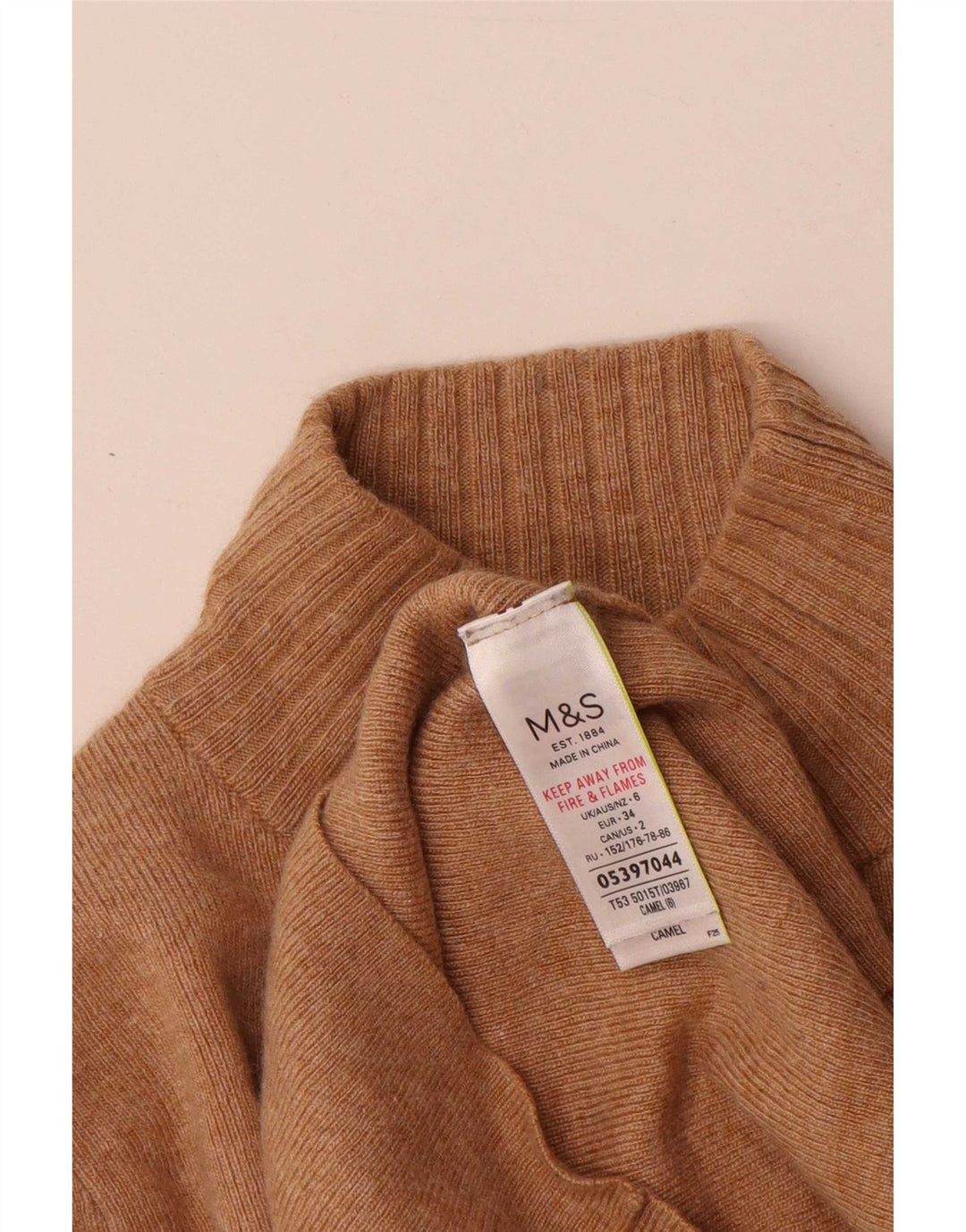 Marks & Spencer Dame Turtle Neck Jumper Sweater UK 6 XS Brun Polyamid