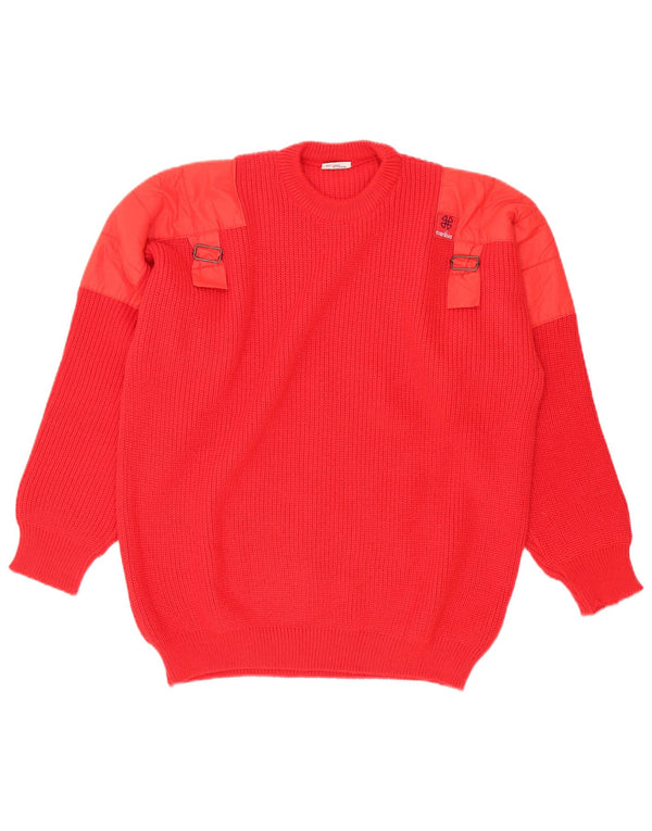 Vintage herre sweater med rund hals, medium rød uld