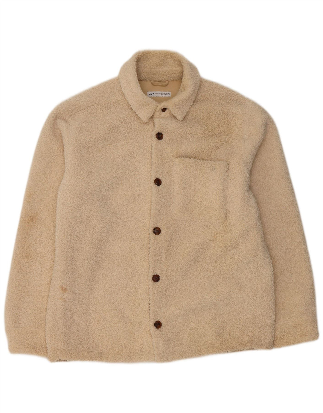 Zara Herre Bomber Fleecejakke UK 42 XL Beige Polyester