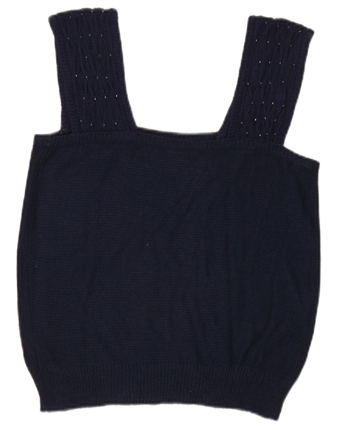Vintage Dame Crop Knit Cami Top UK 8 Small Navy Blue