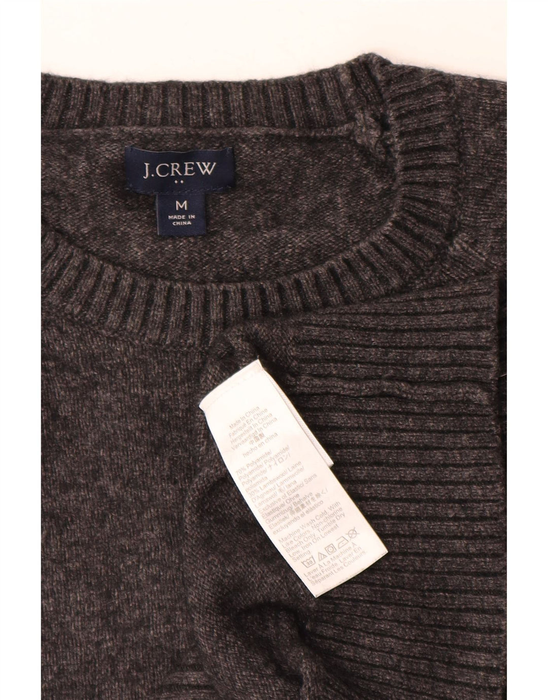 J. CREW Herre sweater med rund hals, mellemgrå flækket polyamid