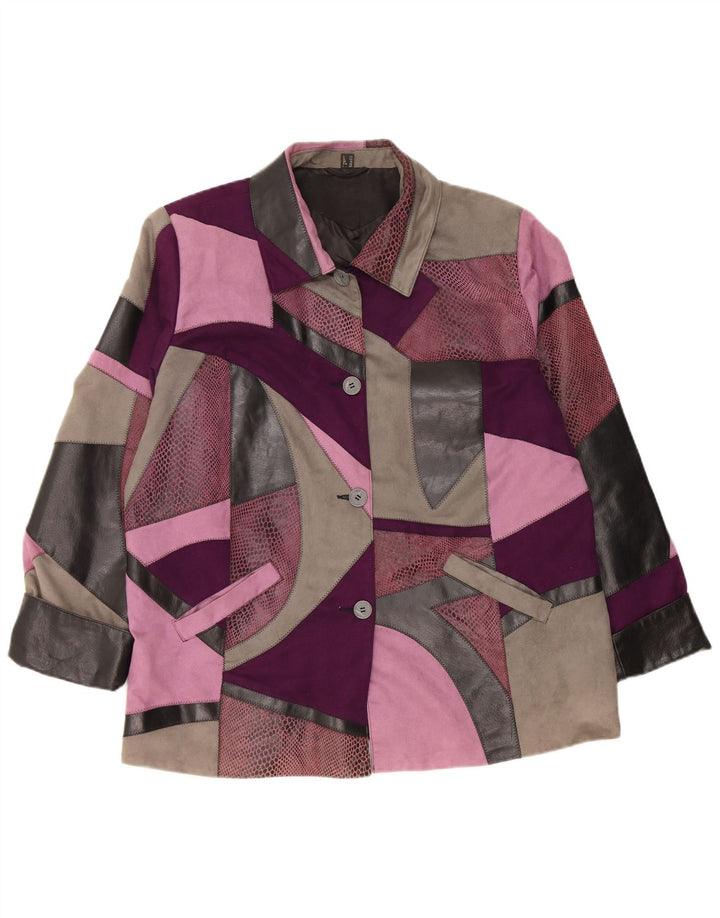 Vintage læderjakke til kvinder UK 18 XL Flerfarvet patchwork læder