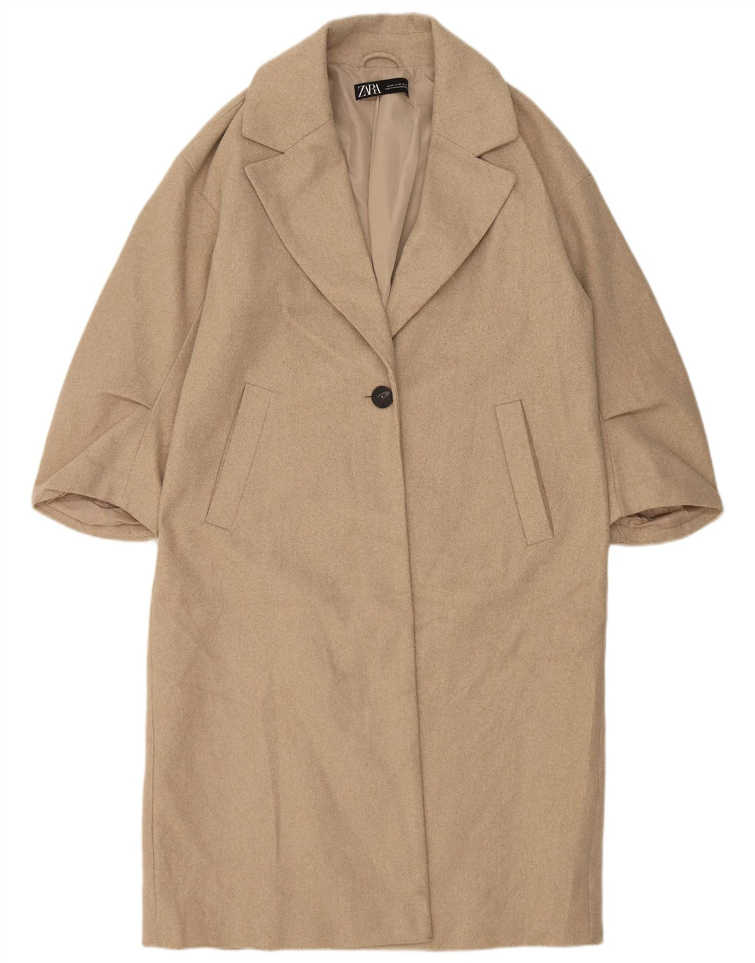 Zara Dame Overfrakke UK 6 XS Beige Polyester