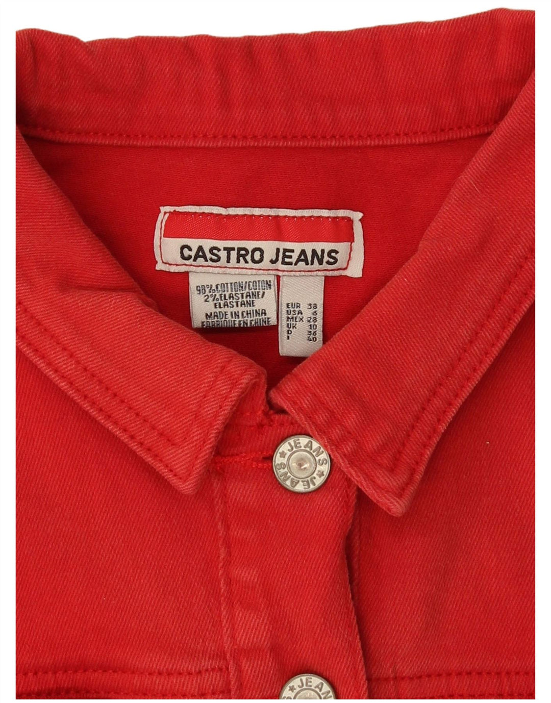 Castro Womens Crop Denim Jacket UK 10 Small Red Bomuld