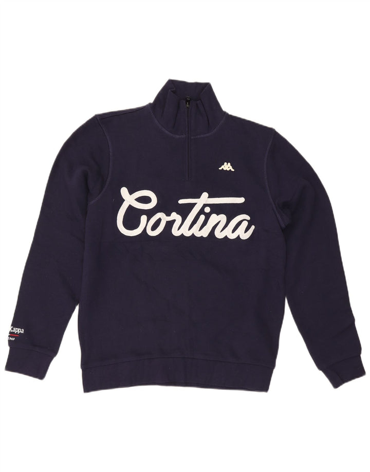 Kappa Herre Grafisk Zip Neck Sweatshirt Jumper Medium Navy Blue Bomuld