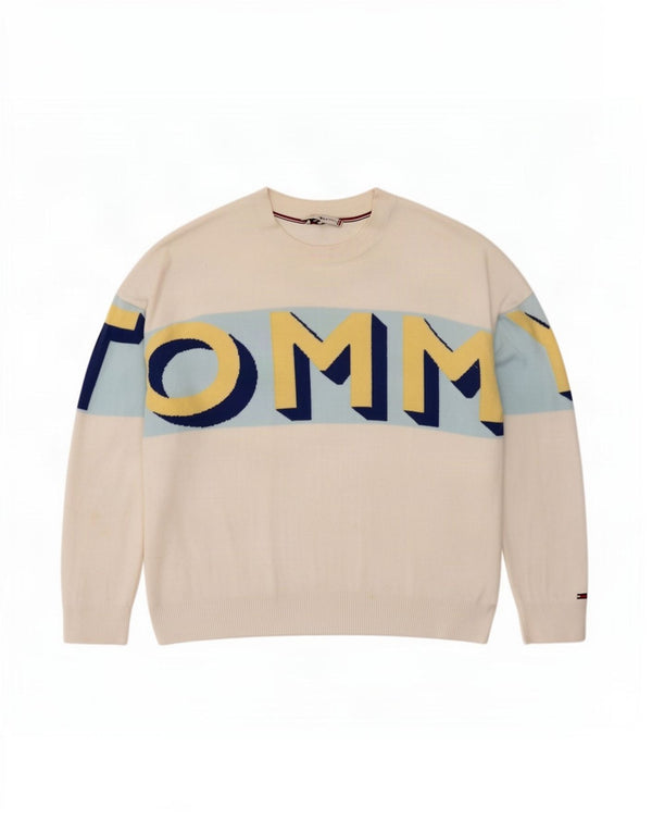 Tommy Hilfiger Dame Grafisk Crew Neck Jumper Sweater UK 10 Small White