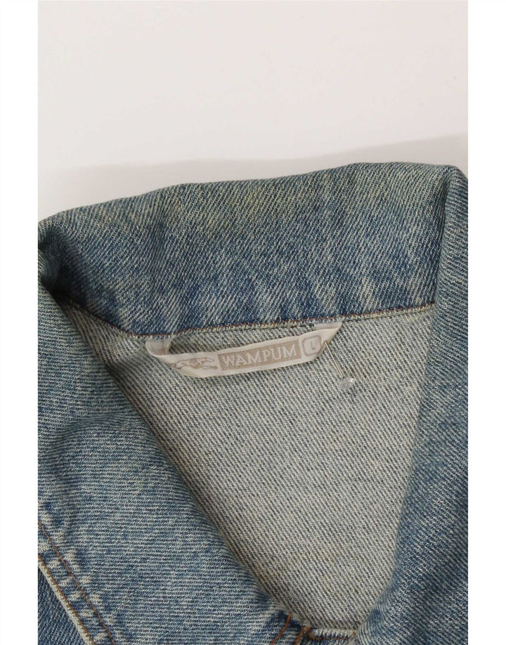 Wampum Herre Graphic Denim Jacket UK 40 Large Blue