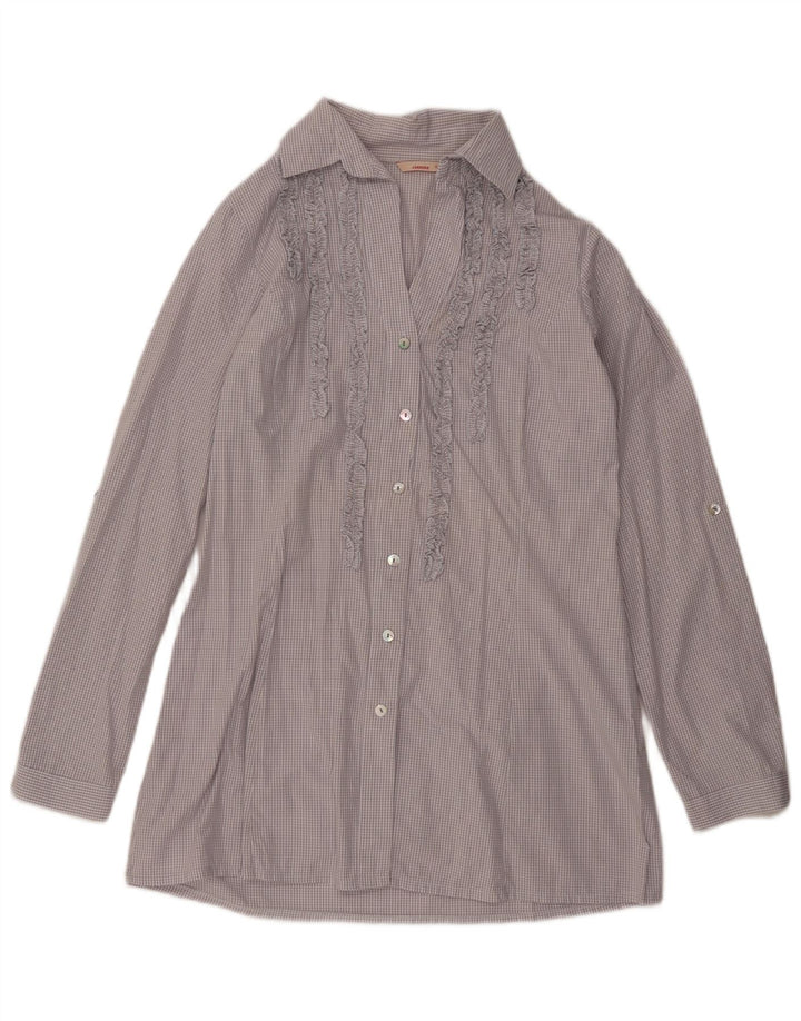 Carrera Womens Longline Flæse Front Shirt Bluse UK 18 XL Grå Gingham