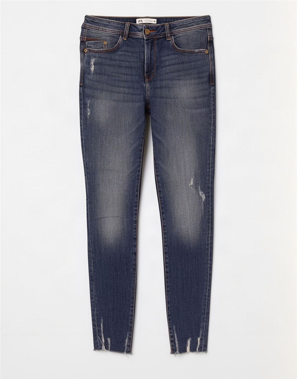 Zara Dame Distressed Skinny Jeans EU 40 Medium W30 L28 Blå Bomuld