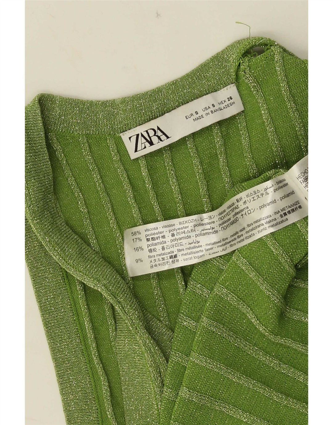 Zara Damevest Top UK 10 Small Grøn Flecked Viscose